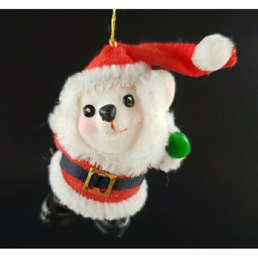 Vintage Advertising Flocked Christmas Ornament Santa Bear Loves Travel Stop RARE